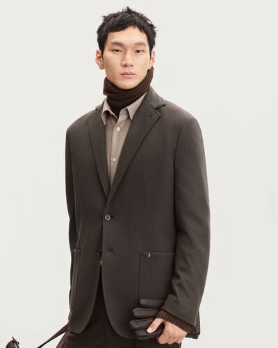 Jersey Jacket with Leather Detail, Chocolate Brown, hi-res