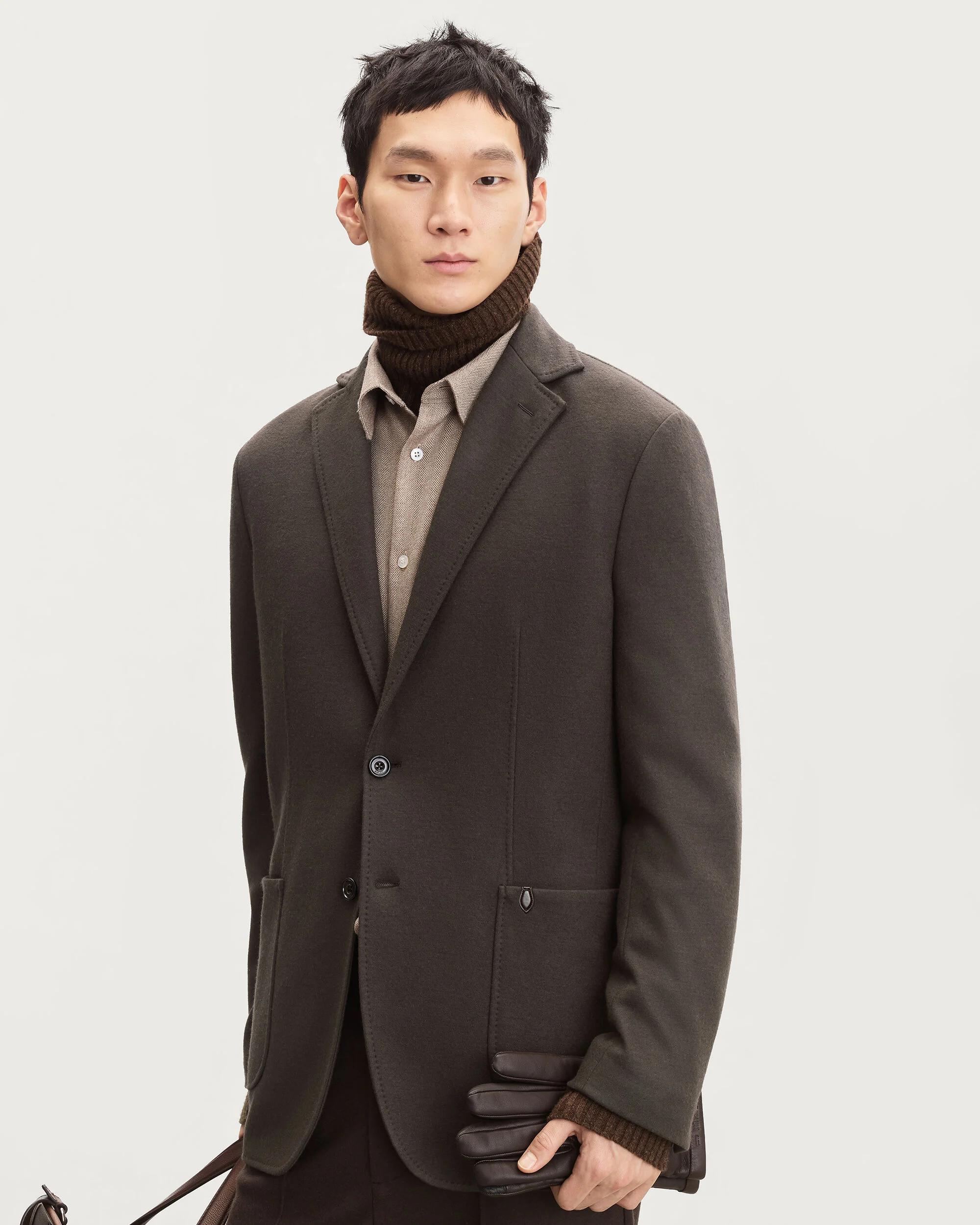 Jersey Jacket with Leather Detail, Chocolate Brown, hi-res