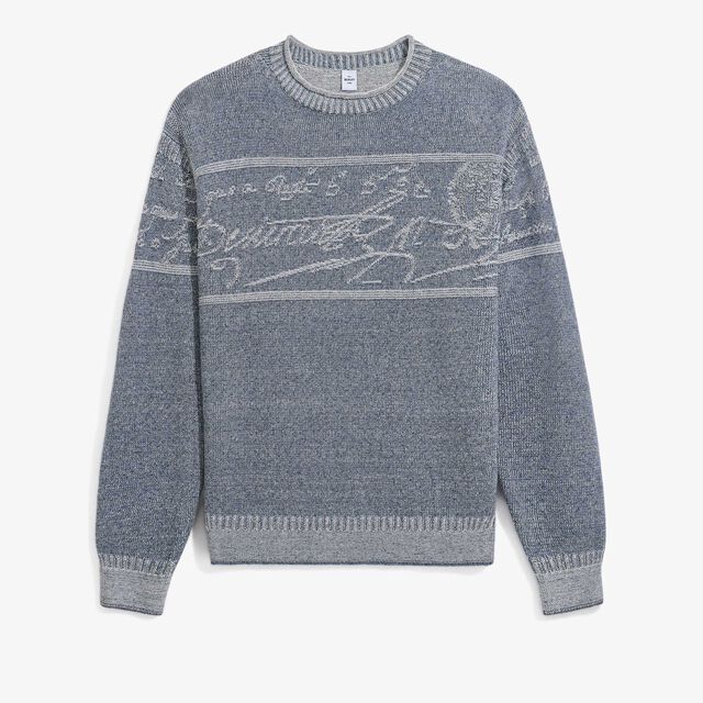 Jumper With Textured  Jacquard Scritto, HALFTONE BLUE , hi-res 1