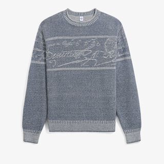 Jumper With Textured  Jacquard Scritto, HALFTONE BLUE , hi-res