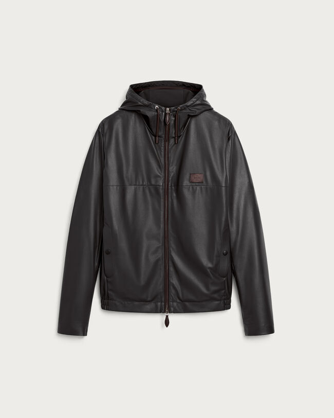 Ultralight Fly Leather Hooded Blouson, Noir, hi-res