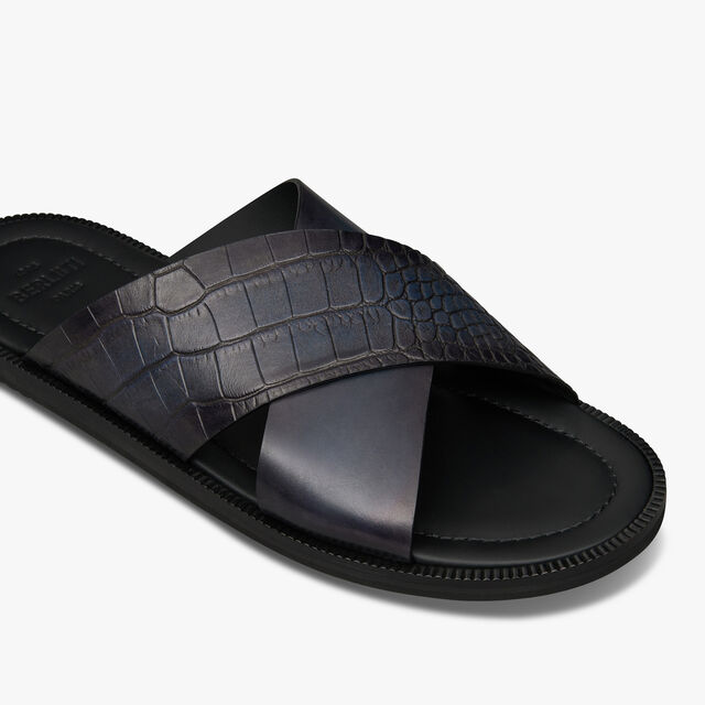 Sifnos Alligator And Leather Sandal, NERO BLU, hi-res 6