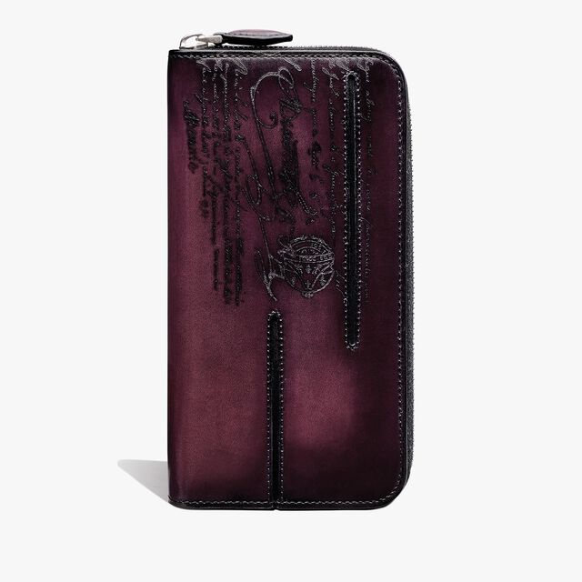 Itauba Scritto Leather Long Zipped Wallet, GRAPES, hi-res 1