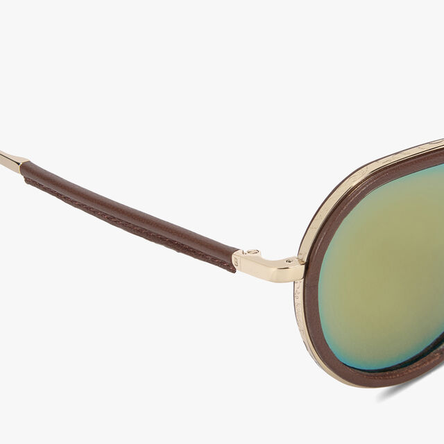 Centaury Metal and Leather Sunglasses, BROWN + EXTRA GOLD, hi-res 3
