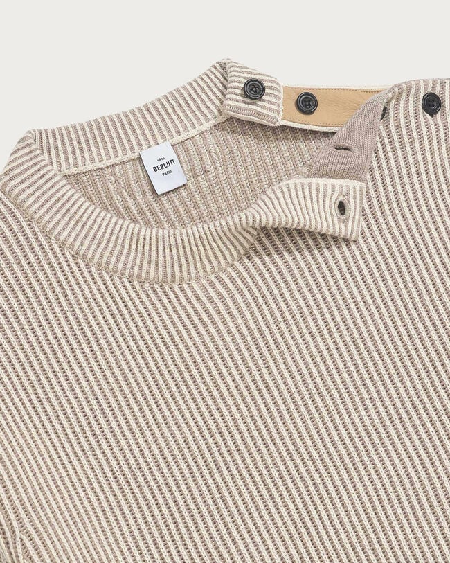 Contrasted Ribbed Crewneck, Sand Taupe, hi-res