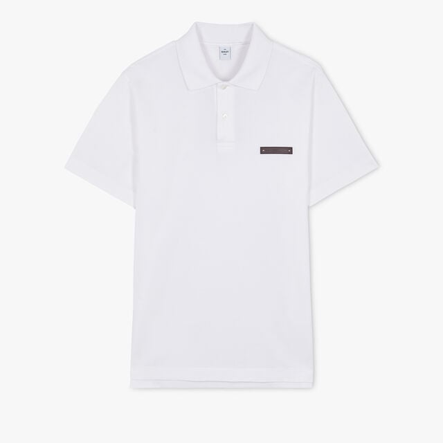 Polo Shirt With Leather Tag, COTTON WHITE, hi-res 1