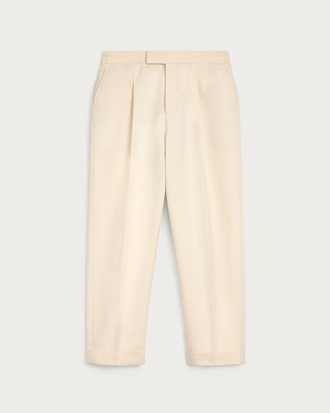 Relaxed Trousers with Leather Detail, Butter Cream, hi-res