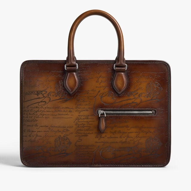 Un Jour Mini Scritto Leather Briefcase, CACAO INTENSO, hi-res 1