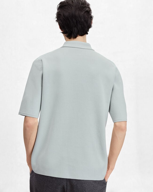 Polo avec Tirette de zip en Cuir, Duck Egg, hi-res
