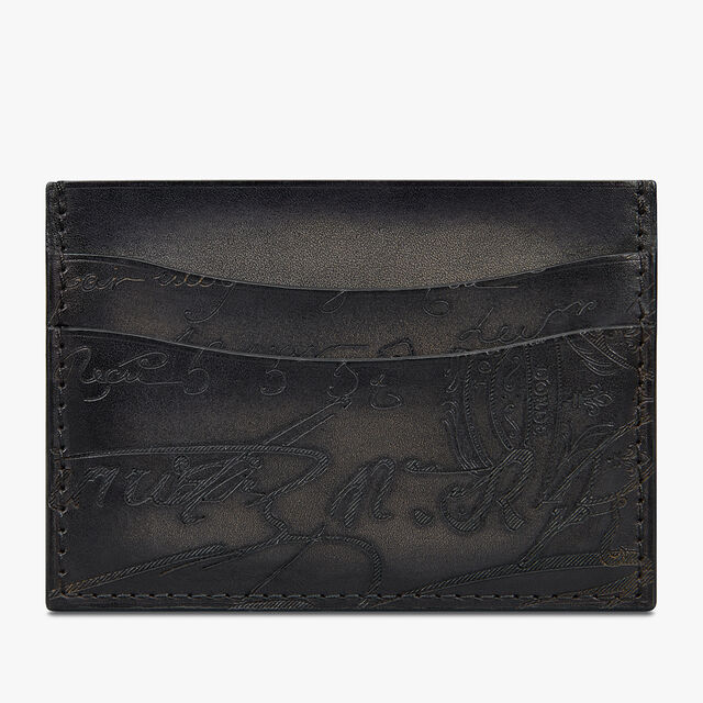 Bambou Scritto Leather Card Holder, NERO GRIGIO, hi-res 1