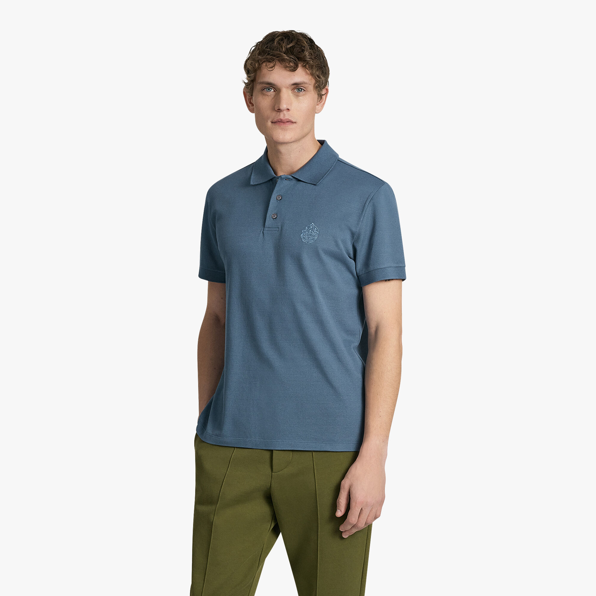 绣有纹饰的Polo衫, GREYISH BLUE, hi-res 2