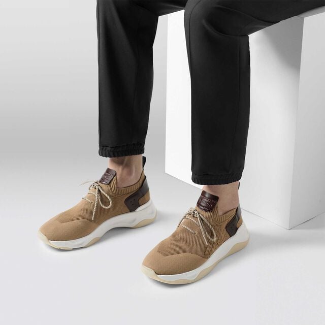 Sneaker Shadow En Maille Scritto Et Cuir De Veau, BEIGE, hi-res 8