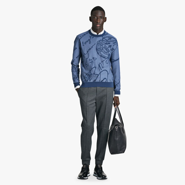 Cotton Scritto Sweater, LIGHT GREYISH BLUE, hi-res 4