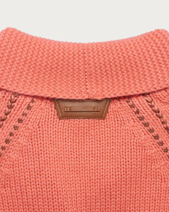 Leather Braiding Cardigan, Coral, hi-res