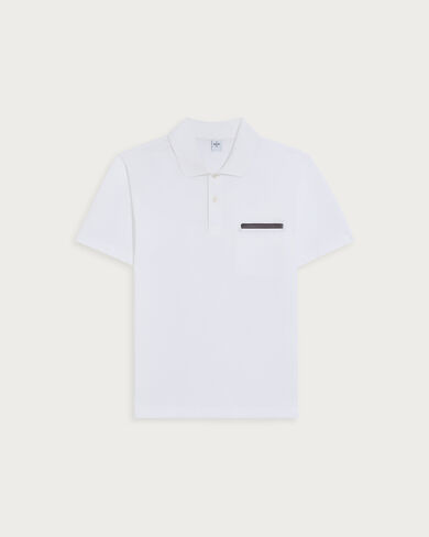 Pocket Polo with Leather Detail, Blanc Optique, hi-res