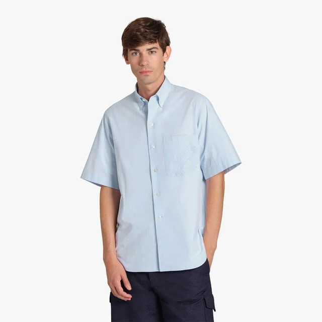 Cotton Short Sleeves Shirt With Scritto Pocket, SKY BLUE, hi-res 2