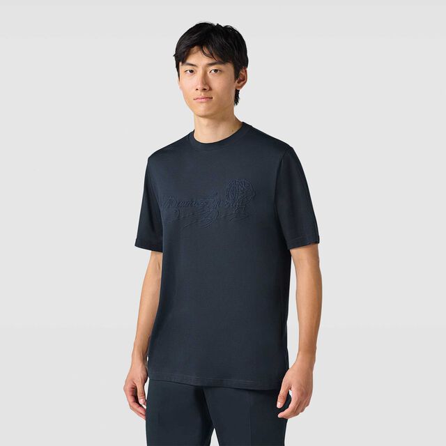 T-Shirt Scritto Avec Effet Suédé, COLD NIGHT BLUE, hi-res 2