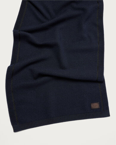 Shadow Knitted Scarf with Leather Details, Navy, hi-res