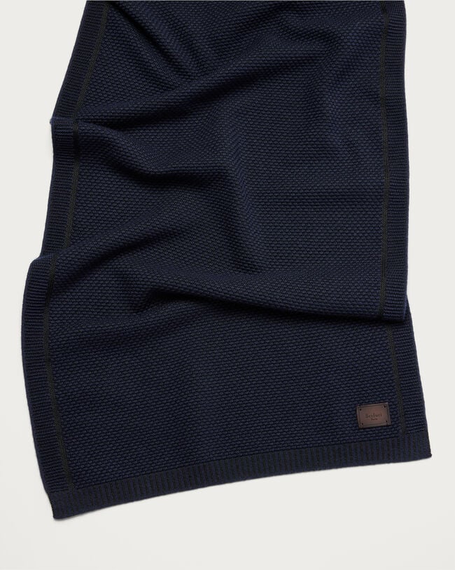 Shadow Knitted Scarf with Leather Details, Navy, hi-res