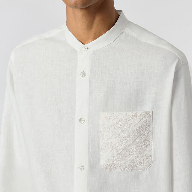 Linen Officer Collar Shirt, WHITE, hi-res 5