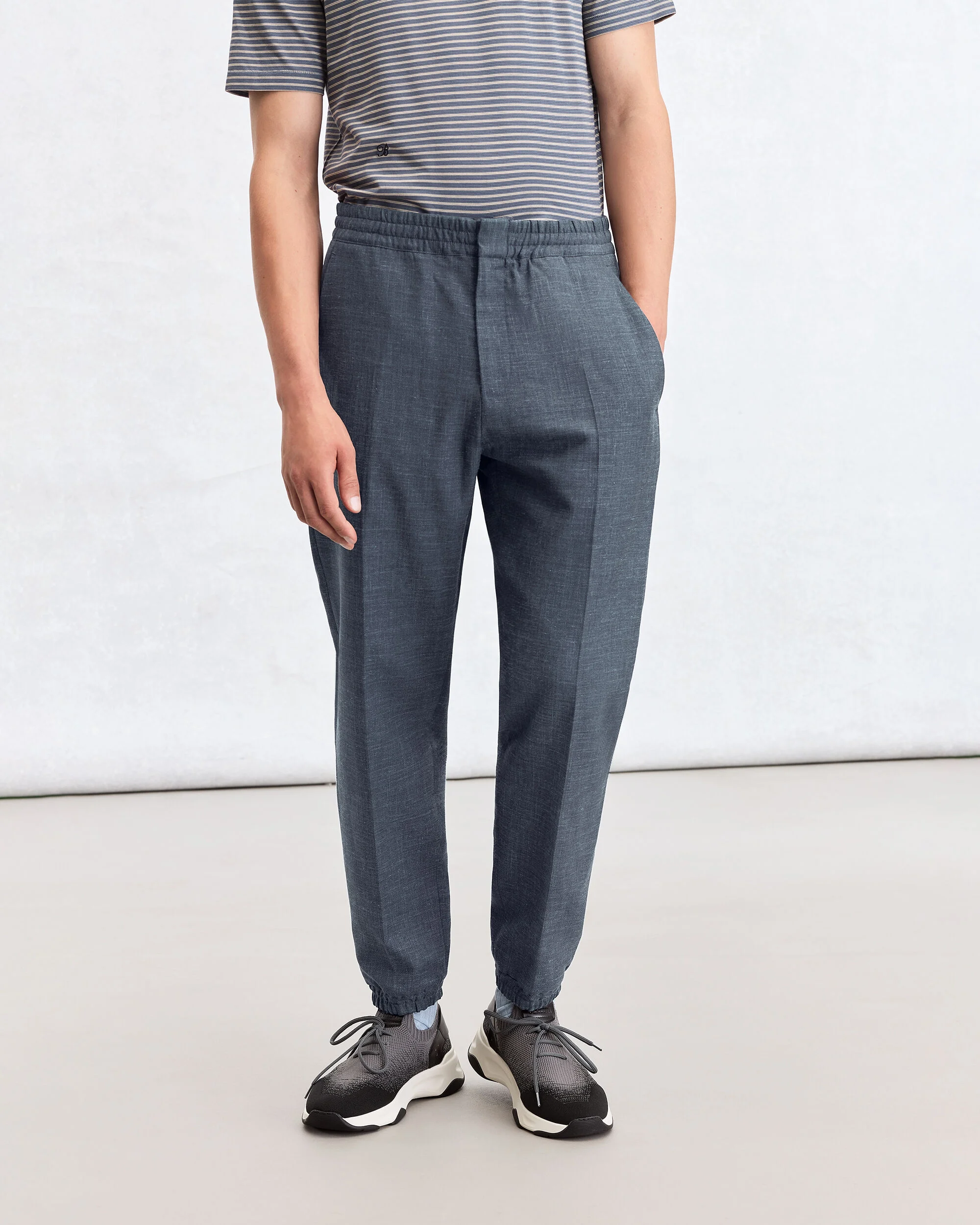 Fast Track Jogpants with Leather Zip-puller, Steel Blue & Cloudy Blue, hi-res