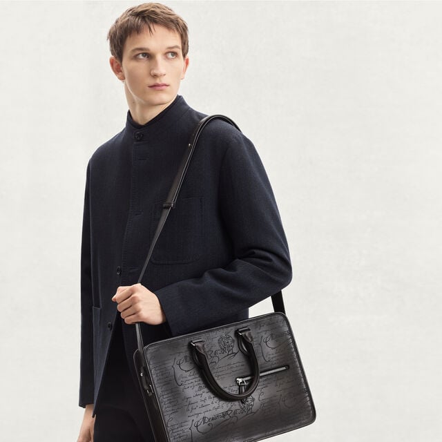 Un Jour Mini Scritto Leather Briefcase, NERO GRIGIO, hi-res 2