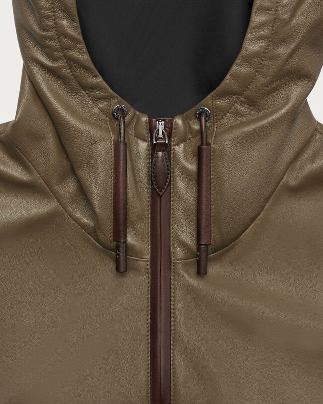 Ultralight Fly Leather Hooded Blouson, Kaki, hi-res
