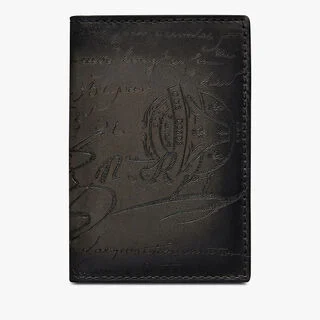 Jagua Scritto Leather Card Holder, NERO GRIGIO, hi-res