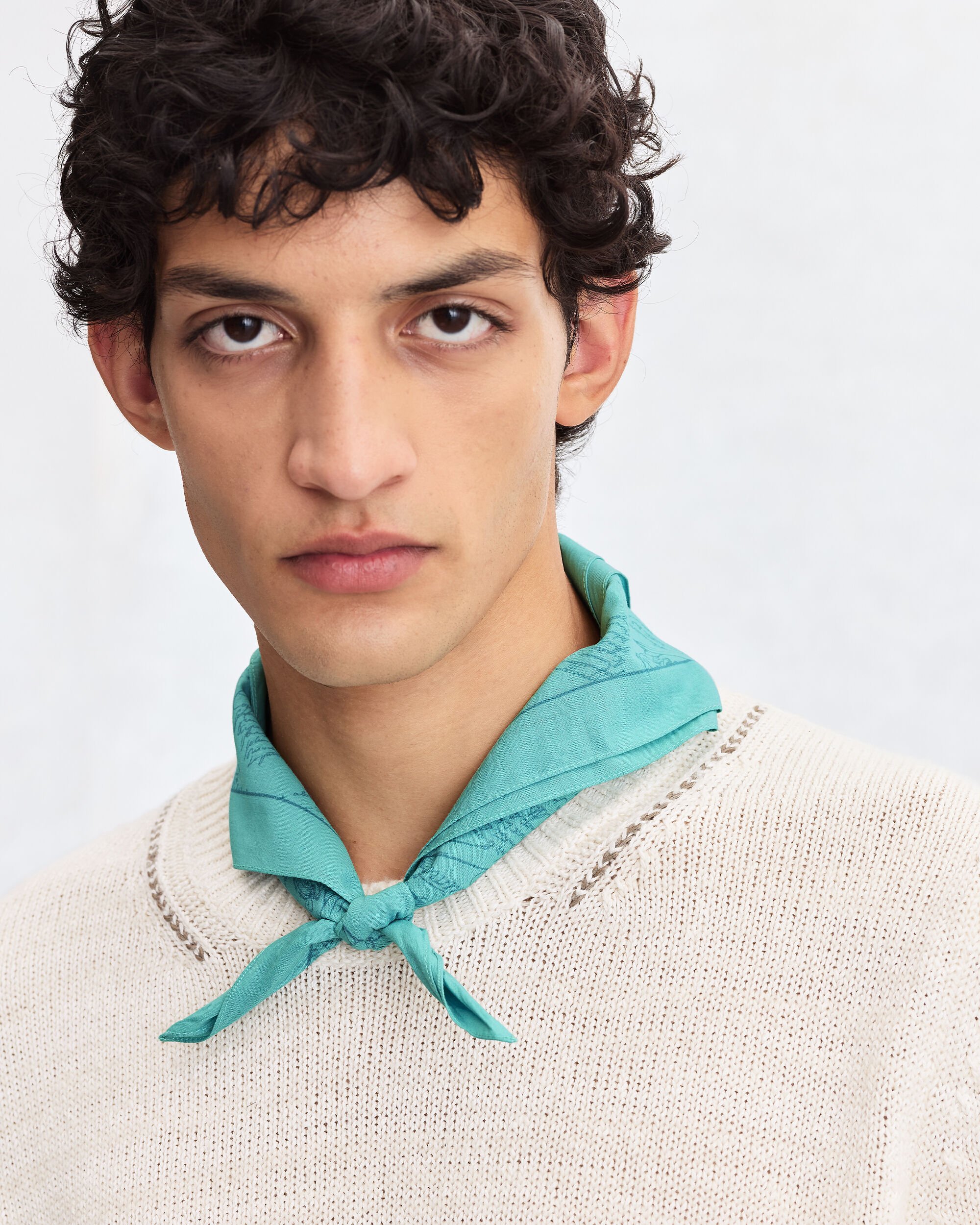 Scritto Pattern Handkerchief, Aquamarine, hi-res