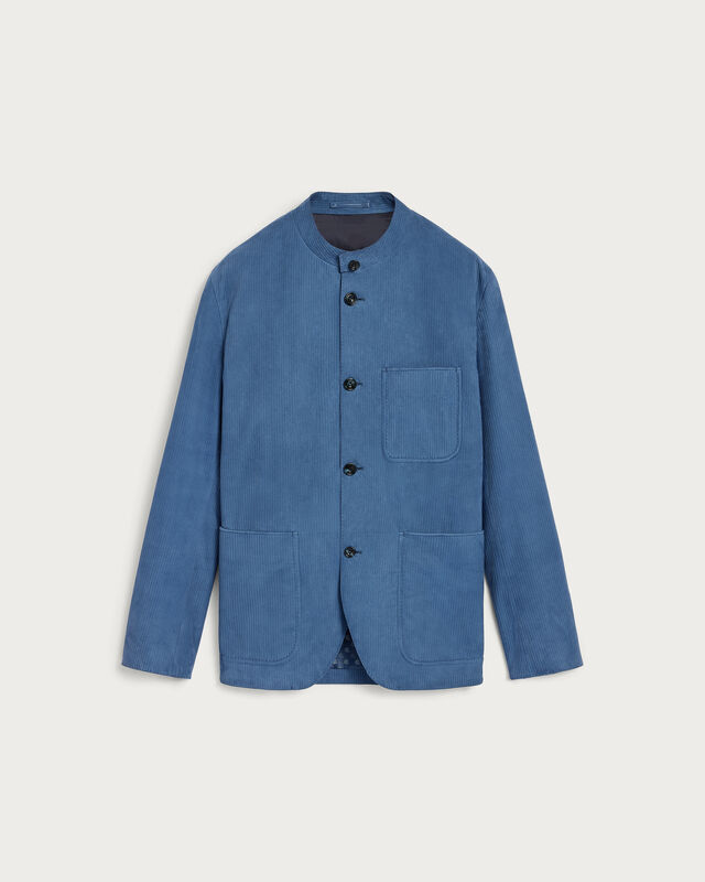 Corduroy Leather Foresti&egrave;re Jacket, Dim Blue, hi-res