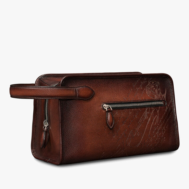 Morning Scritto Leather Toiletry Pouch, SOFT BROWN, hi-res 2