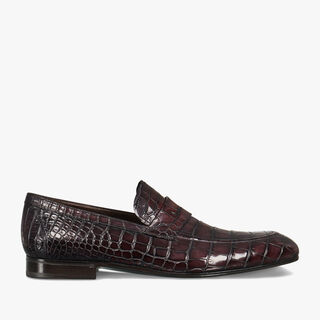 Mocassin Carlo Como En Cuir D'Alligator, BORDO, hi-res