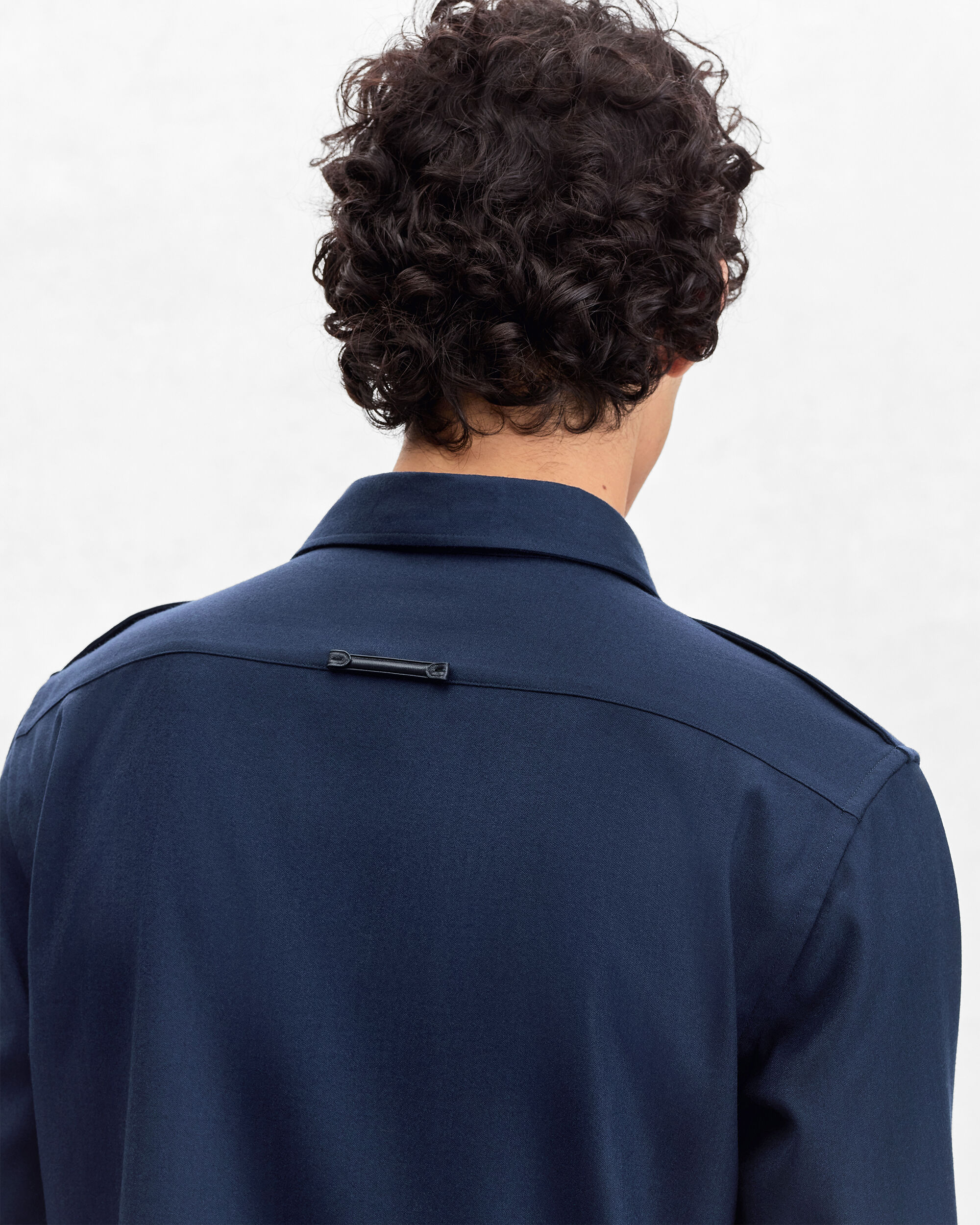 Aviator Shirt with B-Thabor Embroidery  and Leather Detail, Winter Blue & Valley Green, hi-res