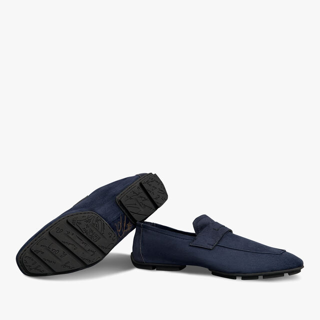Mocassin Lorenzo Drive En Cuir De Veau Camoscio Scritto, NAVY, hi-res 4