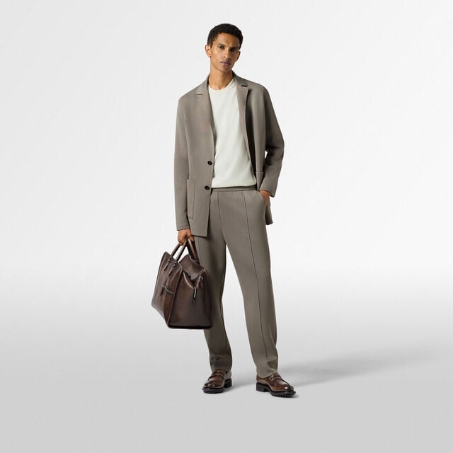 Double Face Scritto Knitted Jacket, PEBBLES GREY, hi-res 5