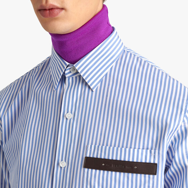 Striped Alessandro Shirt With Leather Detail, DEEP SEA BLUE, hi-res