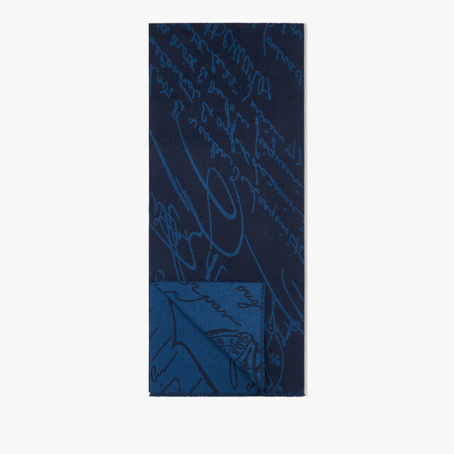羊毛scritto图纹围巾, COLD NIGHT BLUE, hi-res 1