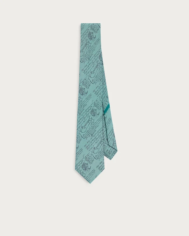 Classic Scritto Pattern Tie, Aquamarine, hi-res