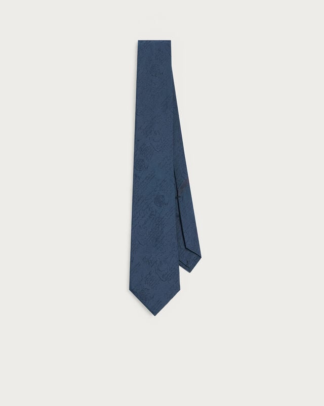 Classic Scritto Pattern Tie, Dim Blue, hi-res