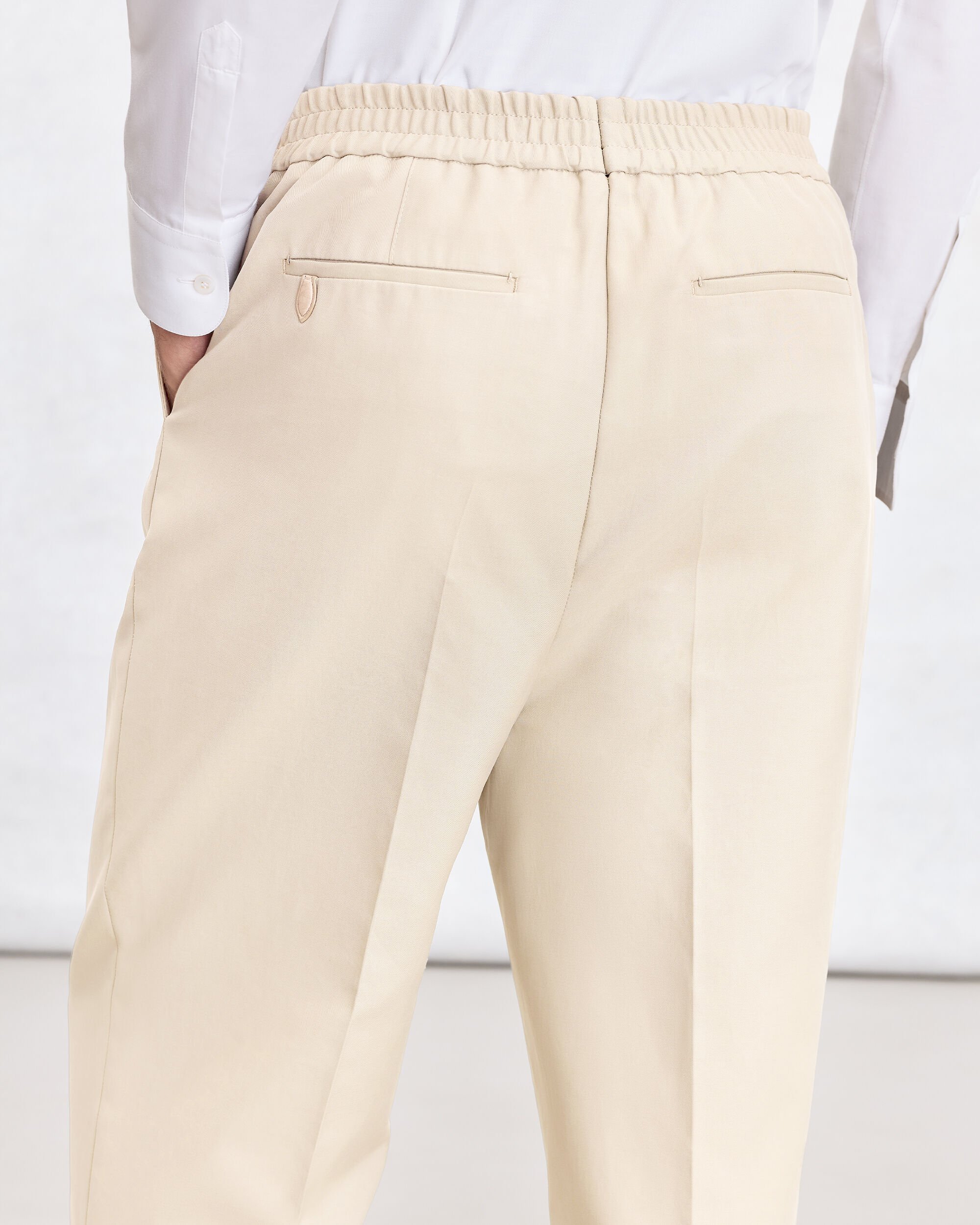 Relaxed Trousers with Leather Detail, Butter Cream, hi-res