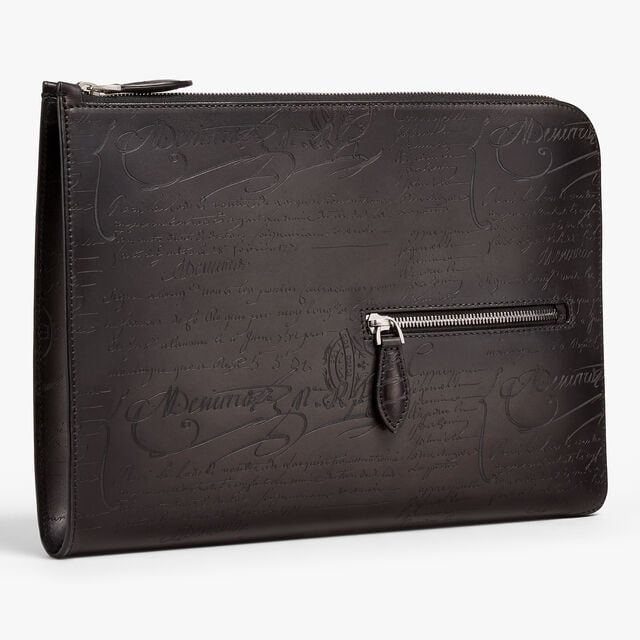 Nino Tgm Scritto Leather Clutch, NERO GRIGIO, hi-res 6