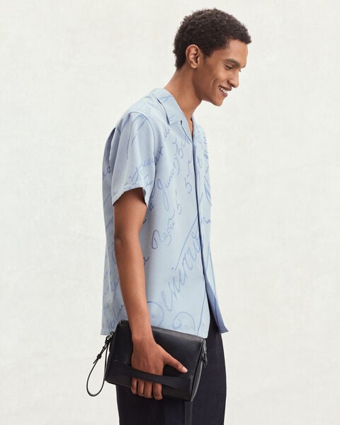 Scritto Pattern Short-Sleeves Shirt, Middle Blue, hi-res