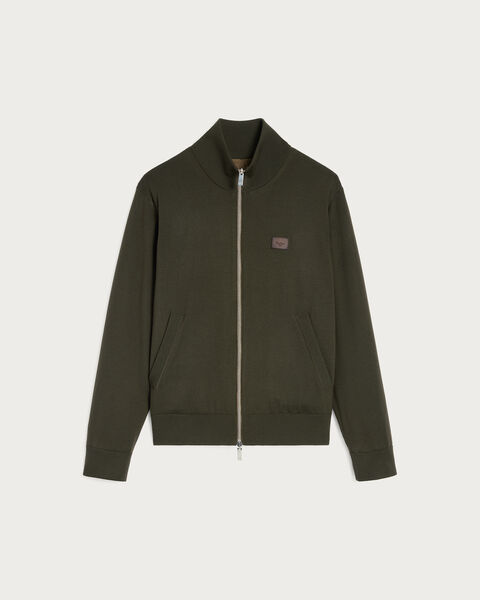 Reversible Scritto Pattern Blouson with Leather Detail, Kaki, hi-res