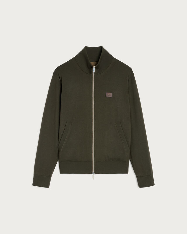 Blouson R&eacute;versible Motif Scritto avec D&eacute;tail en Cuir, Kaki, hi-res