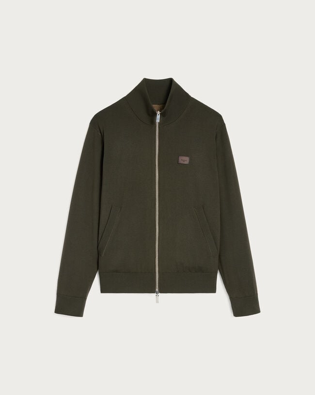 Reversible Scritto Pattern Blouson with Leather Detail, Kaki, hi-res