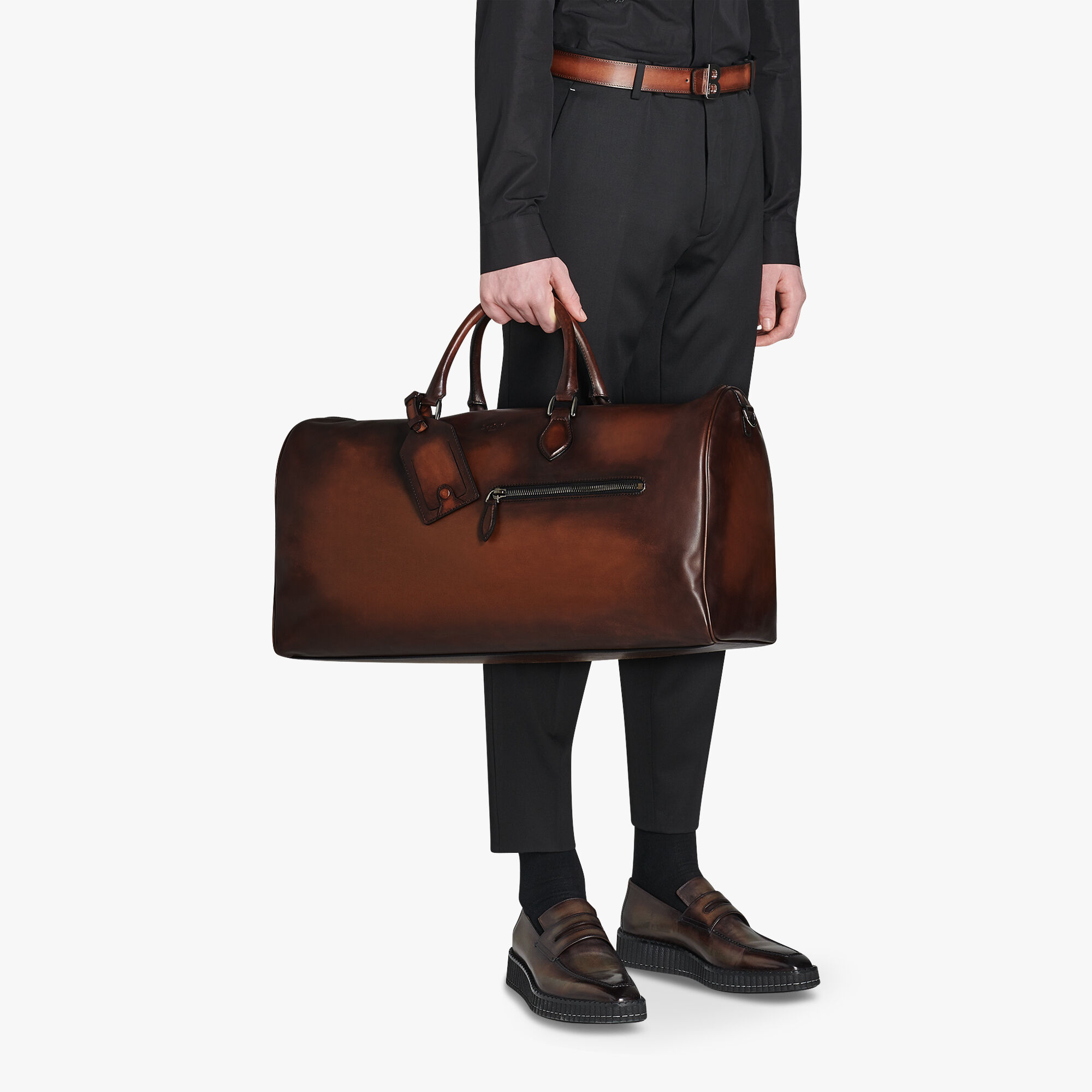 large leather duffel bag