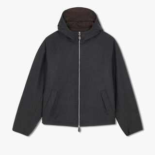 Technical Wool B-Way With Leather Details, CARBON GREY, hi-res