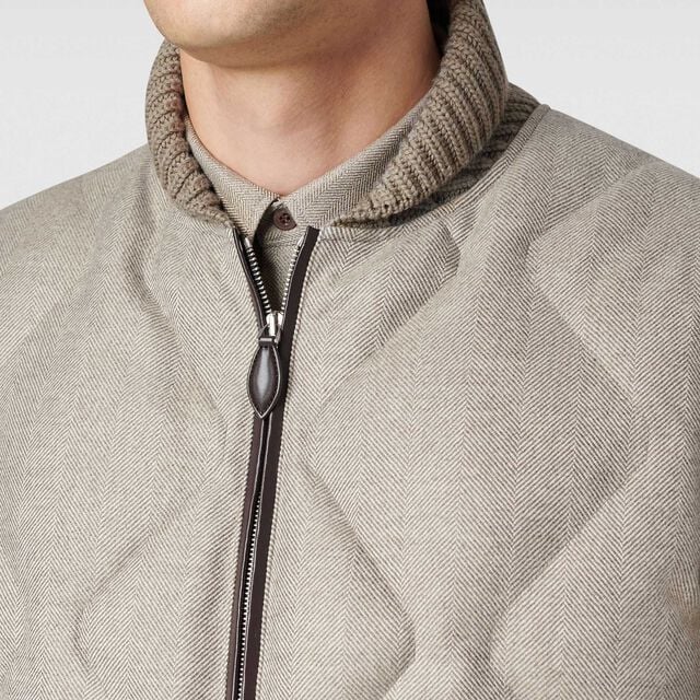 Doudoune Sans Manches en Laine à Chevrons, TAUPE GREY, hi-res 6
