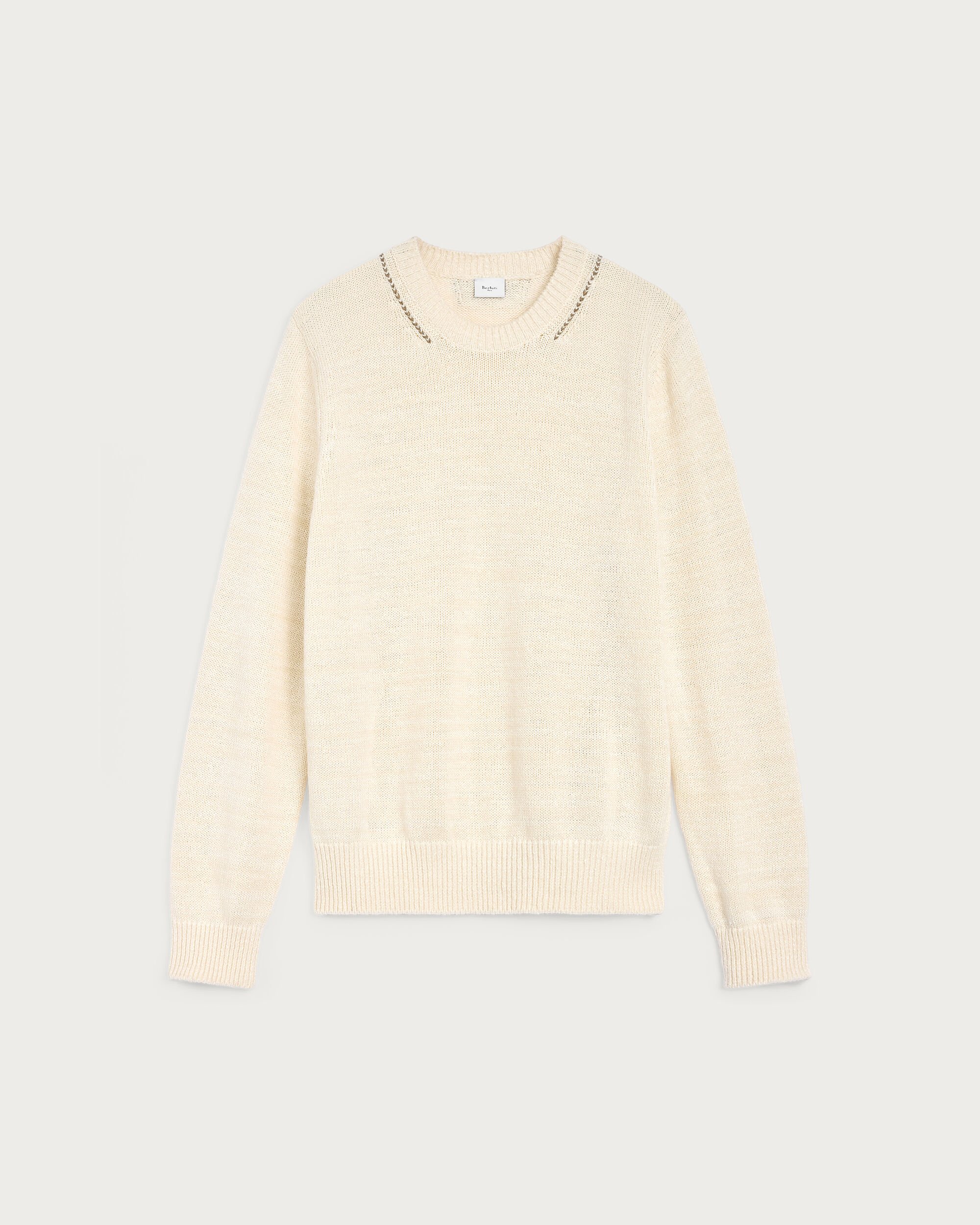Leather Braiding Crewneck, Off White, hi-res
