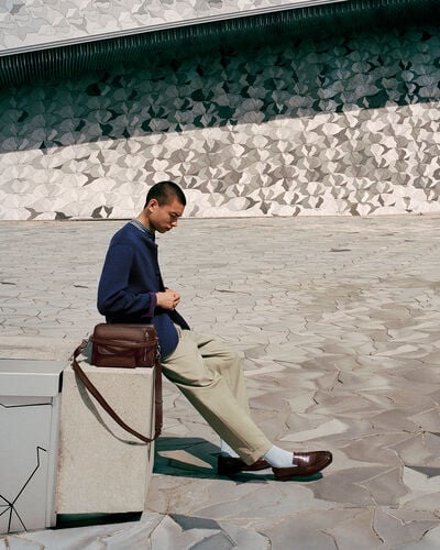 皮革细节双色针织Foresti&egrave;re, Navy & Purple, hi-res